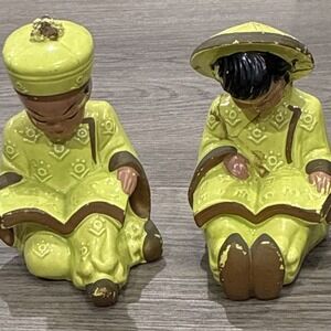 Vintage Asian Figurines Boy &Girl Lime Green